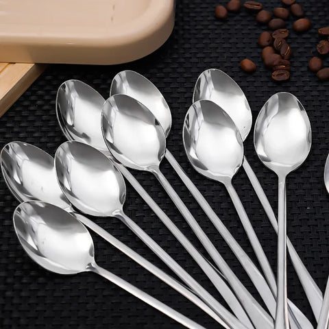 16/8PCS Stainless Steel Coffee Spoon Long Handle Ice Cream Dessert Stirring Tea Spoon for Picnic Kitchen Tableware Accessories