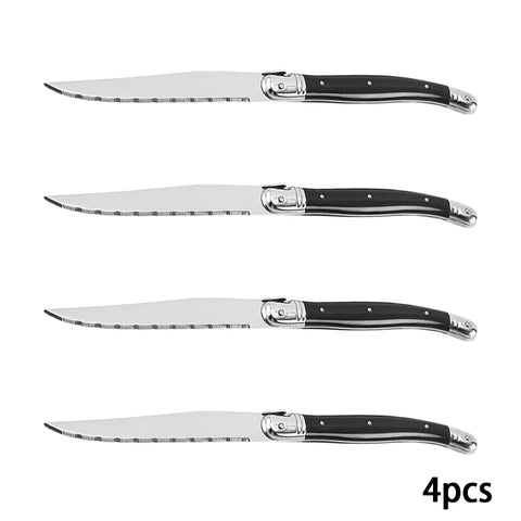 9'' Laguiole Steak Knives Set Serrated Triple Rivet Ergonomic Handle Stainless Steel Black Steel Dinner Table Knife 1/4/6/8 Pcs