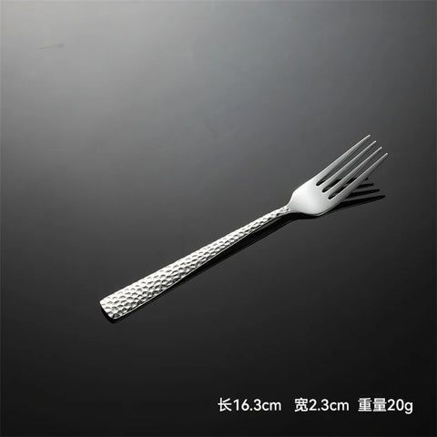 Hammered Pattern 430 Stainless Steel Cutlery Set Spoon Knife Fork Square Handle Dinnerware Luxury Retro Tableware Offers