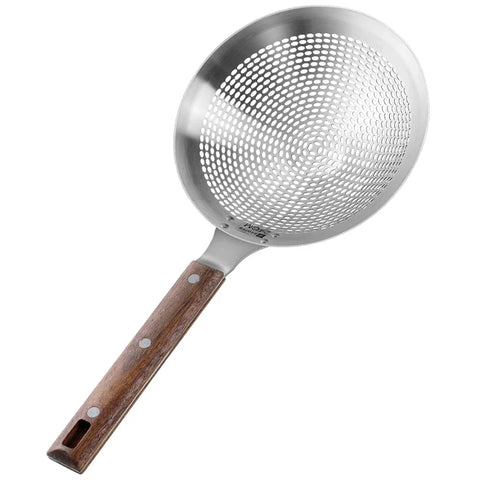 Extra Large Kitchen Strainer Skimmer with Sturdy Wood Handle - 304 Stainless Steel Slotted Spoon Colander, Kitchen Tools