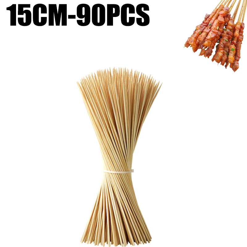90Pcs Bamboo Stick Food Grade Disposable Bamboo Skewer Sticks Natural Wood Long Stick for Home Kitchen Barbecue Fruit BBQ Fried