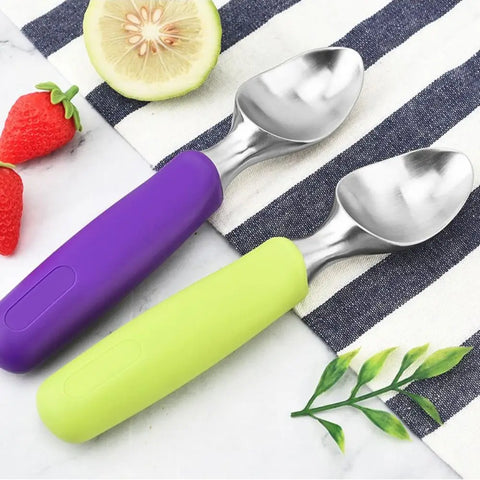 Self-melting Design Ice Cream Scoop Non-stick Plastic Handle Ice Cream Digger Durable Stainless Steel Fruit Puree Shovel Party