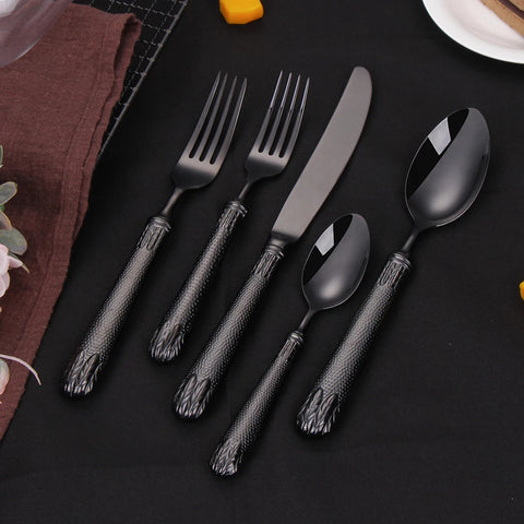 30 Piece Silverware Set Service for 6 Black Gold Premium Stainless Steel Flatware Luxury Golden Mirror Polished Cutlery 30 pcs