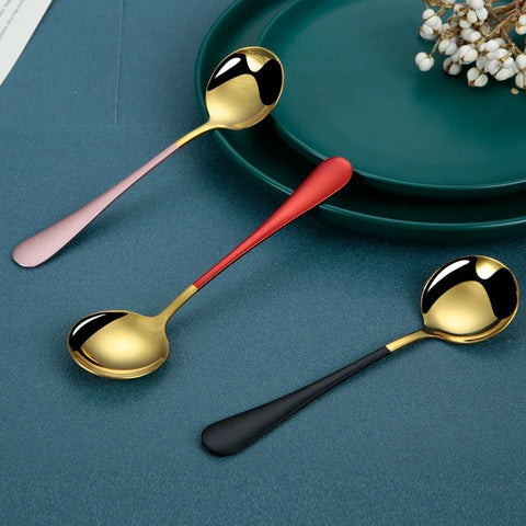 8 PCS Long Handle Gold Spoons Stainless Steel Dishwasher Safe for Tea Coffee Ice Cream Dessert Soup Kitchen Tableware