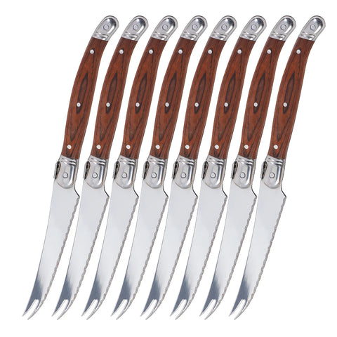 2/4/6/8pcs Stainless Steel Pronged Cheese Knife Pizza Cheese Tools High-end Pakka Wood Sharp Blade Steak Knives