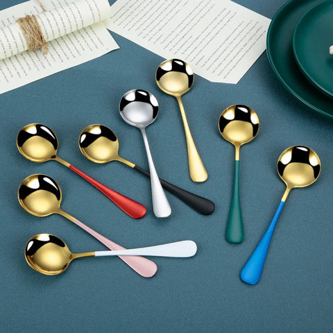 8 PCS Long Handle Gold Spoons Stainless Steel Dishwasher Safe for Tea Coffee Ice Cream Dessert Soup Kitchen Tableware