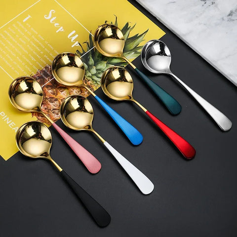 15.9cm*4.5cm Round Head Coffee Spoons Stainless Steel Mixing Tea Dessert Cake Scoop Multicolor Kitchen Tableware Accessories