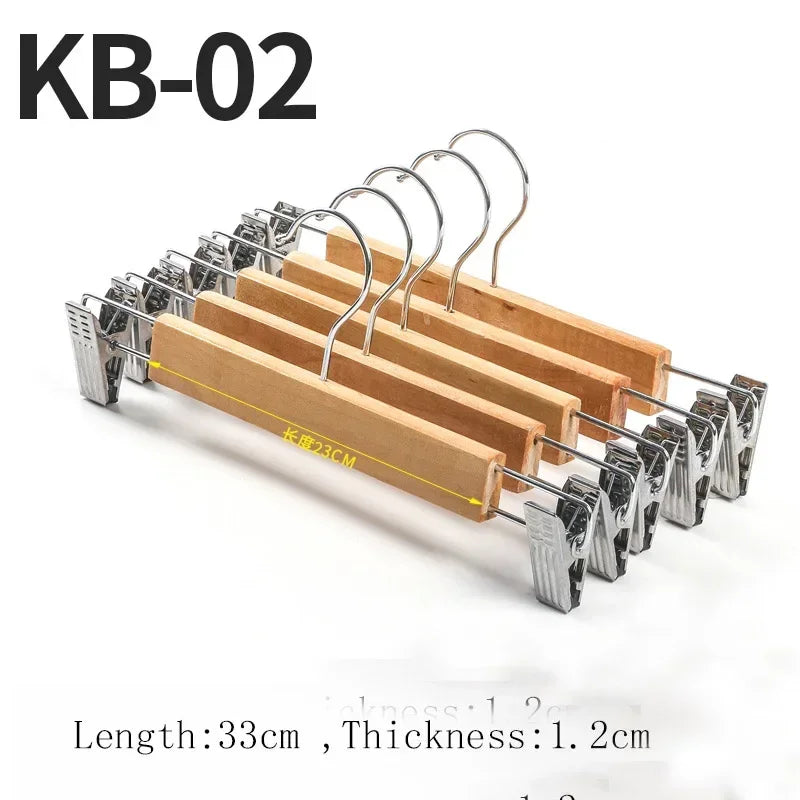10Pcs/set Adult Extra-Wide Seamless Solid Wood and Metal Hook Wooden Hangers with Notches Non-slip for Clothes Shelf Rack