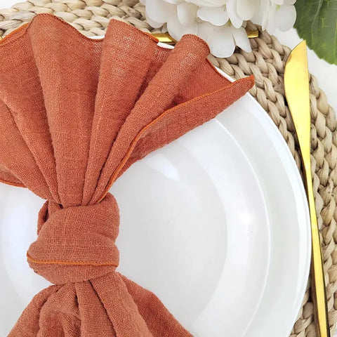 Set of 6  Terracotta Sewing Cloth Napkins Cotton Factory Wholesale Fabric Serviette Gauze Table Towels Wedding Decoration Easter - Wiktra