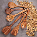 Set of 6 Wooden Cooking Spoons, Natural Teak Wood Cooking Utensils Non-Stick Wooden Spatula Set Wooden Kitchen Utensils wiktra