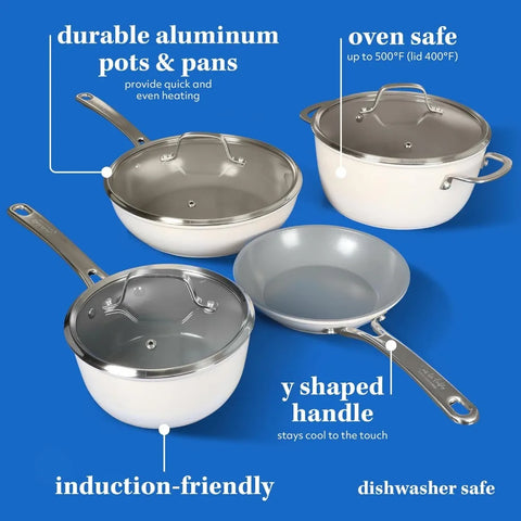 Kitchen Essentials 10 Piece PFA Free Non-Toxic Titanium Ceramic Nonstick Interior Forged Aluminum Cookware Pots and Pans Set