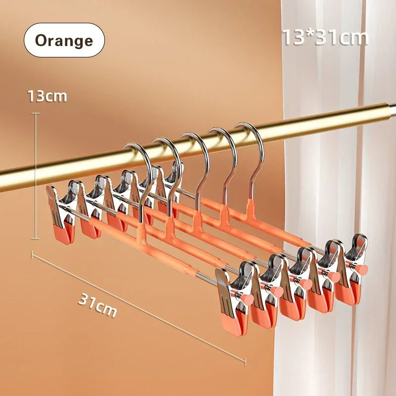 5pcs/pack Stainless Steel Pants Hangers Multifunctional Metal Hanger for Clothes Coat Non-slip Drying Hangers Closets Organizer