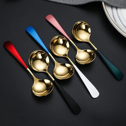 15.9cm*4.5cm Round Head Coffee Spoons Stainless Steel Mixing Tea Dessert Cake Scoop Multicolor Kitchen Tableware Accessories