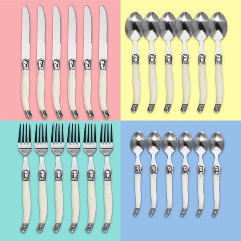 4/6/8pcs Stainless Steel Laguiole Cutlery Set Steak Knife Fork Spoon Set White Handle Restaurant Bar Kitchen Tableware