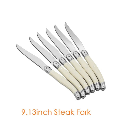 6-24pcs Laguiole Stainless Steel White Silverware Steak Knives Table Forks Dinner Spoons Dessert Teaspoon Set  Cutlery