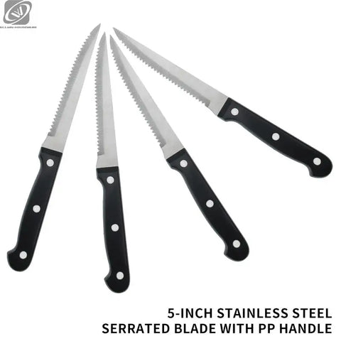 4/6/8/12 Pcs Steak Knives Set Sharp Blade Black PP Handle Outdoor BBQ Picnic Meat Cutter Multi-function Fish Cutting Knife