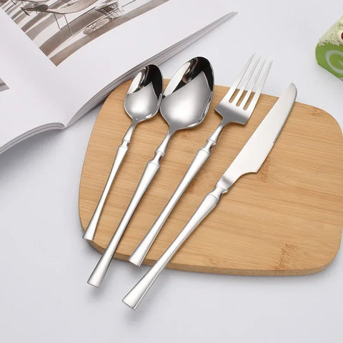 30/40/60pcs Silver Flatware Set Stainless Steel Tableware Knife Fork Coffee Spoon Dinnerware Dishwasher Safe Dinner Cutlery