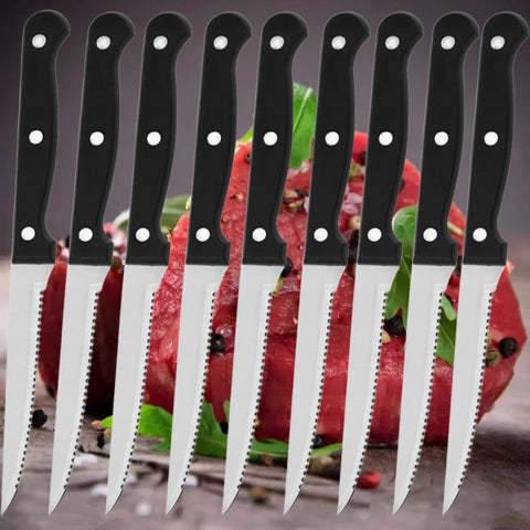 1-12pcs Steak Knife Set Stainless Steel Sharp Serrated Dinner Knives Household Western Steak Knife Plastic Handle Bread Knife