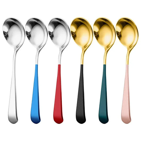 15.9cm*4.5cm Round Head Coffee Spoons Stainless Steel Mixing Tea Dessert Cake Scoop Multicolor Kitchen Tableware Accessories