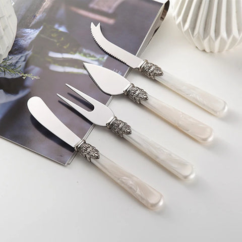 Carving Pearl Cheese Knife Stainless Steel Vintage Resin Handle Butter Pizza Knives Set Cutlery Dessert Tableware Food Safe