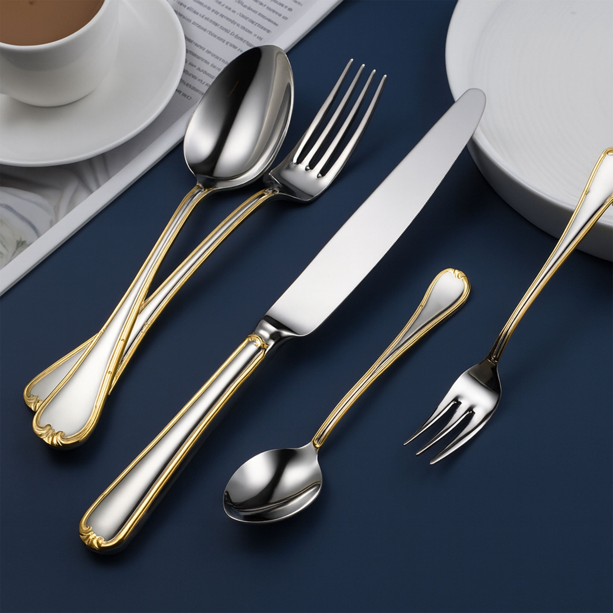 Shiny Partial Gold 18/10 Stainless Steel Cutlery Set – 4 Pieces