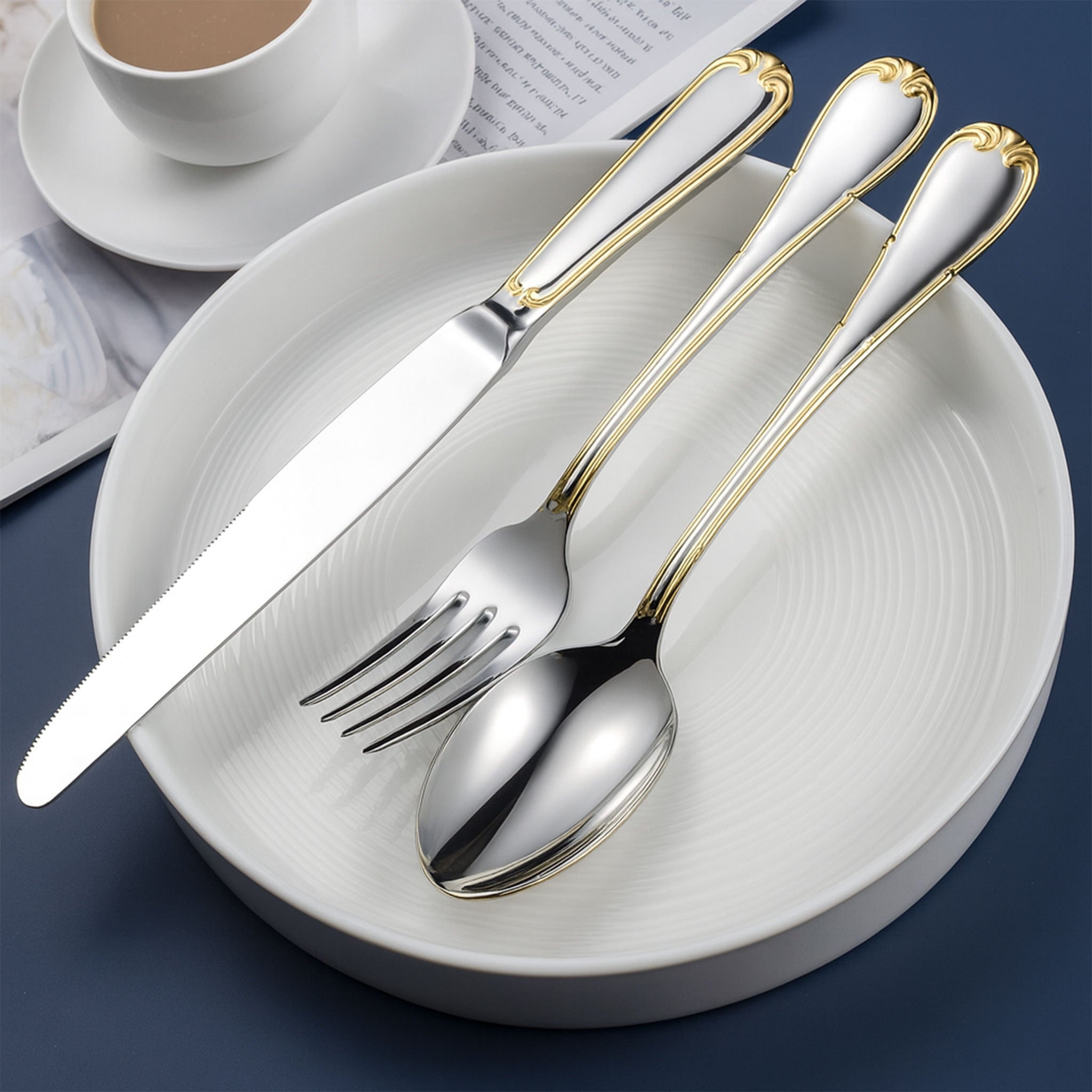 Shiny Partial Gold 18/10 Stainless Steel Cutlery Set – 4 Pieces
