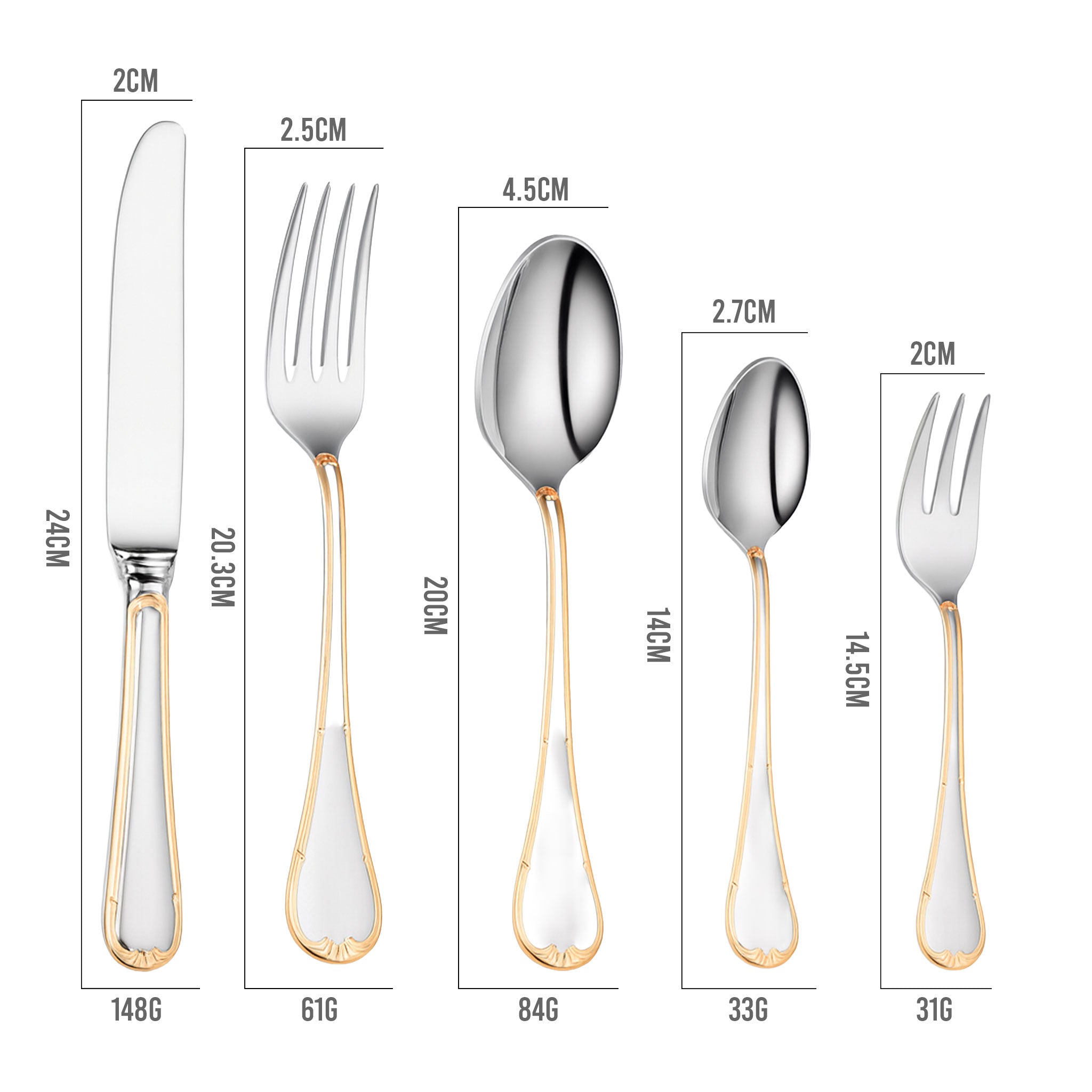Shiny Partial Gold 18/10 Stainless Steel Cutlery Set – 4 Pieces