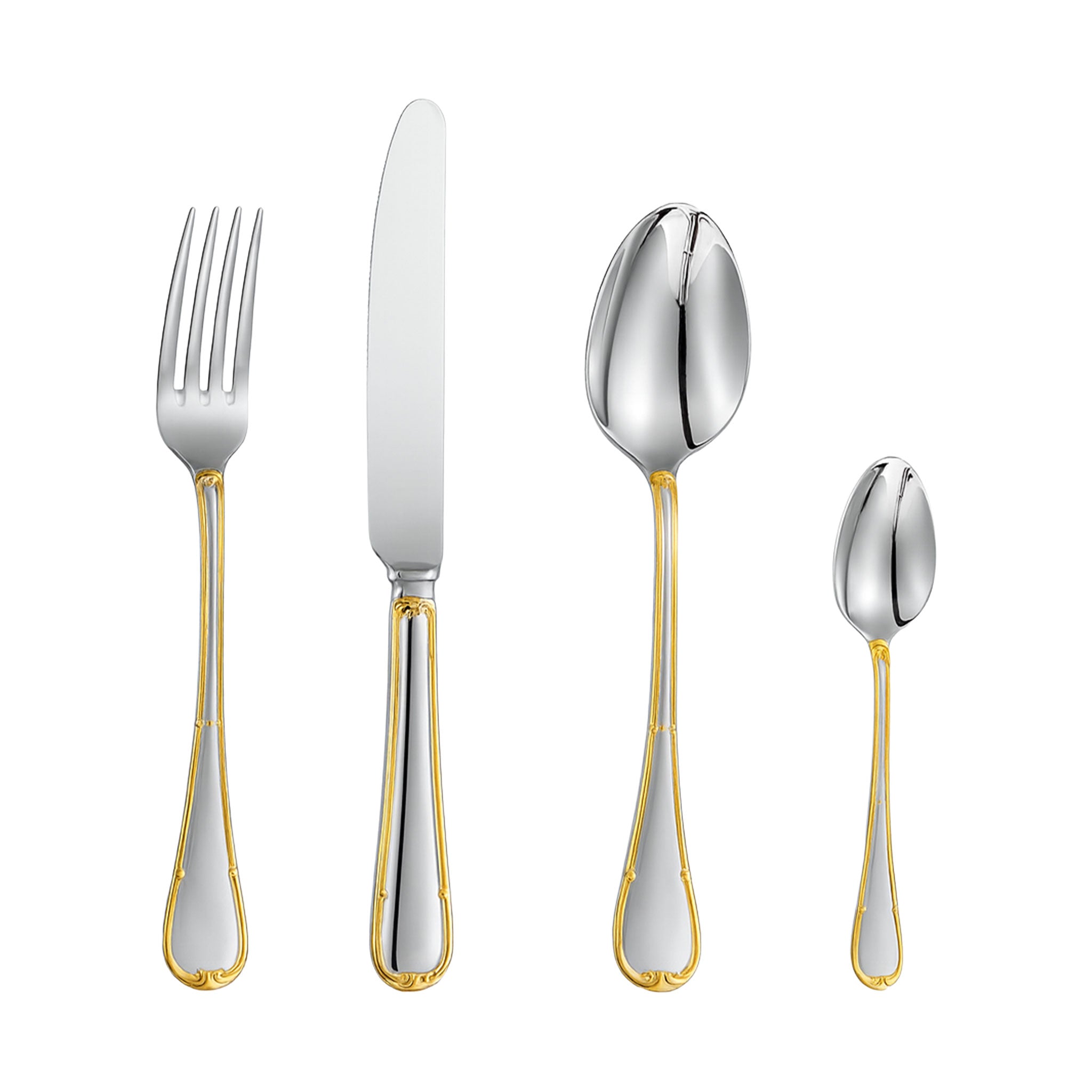 Shiny Partial Gold 18/10 Stainless Steel Cutlery Set – 4 Pieces