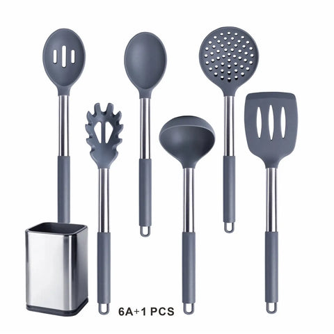 Silicone Cooking Tools Kit Non Stick Kitchen Utensil Set Accessories Spatula Shovel  Stirring Spoon Whisk Brush Heat Resistant