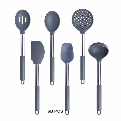 Silicone Cooking Tools Kit Non Stick Kitchen Utensil Set Accessories Spatula Shovel  Stirring Spoon Whisk Brush Heat Resistant