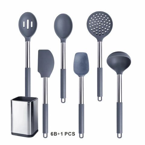 Silicone Cooking Tools Kit Non Stick Kitchen Utensil Set Accessories Spatula Shovel  Stirring Spoon Whisk Brush Heat Resistant