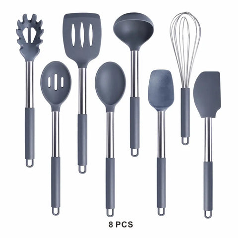 Silicone Cooking Tools Kit Non Stick Kitchen Utensil Set Accessories Spatula Shovel  Stirring Spoon Whisk Brush Heat Resistant