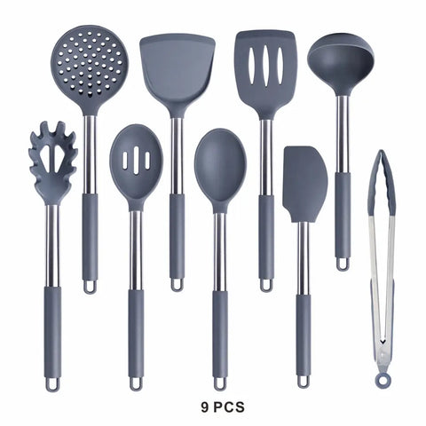 Silicone Cooking Tools Kit Non Stick Kitchen Utensil Set Accessories Spatula Shovel  Stirring Spoon Whisk Brush Heat Resistant