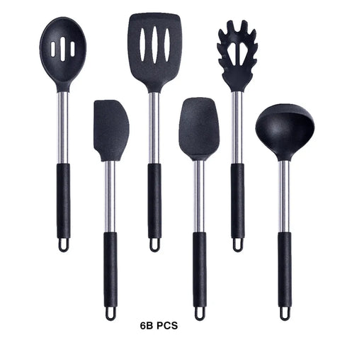 Silicone Cooking Tools Kit Non Stick Kitchen Utensil Set Accessories Spatula Shovel  Stirring Spoon Whisk Brush Heat Resistant