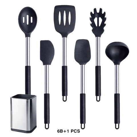 Silicone Cooking Tools Kit Non Stick Kitchen Utensil Set Accessories Spatula Shovel  Stirring Spoon Whisk Brush Heat Resistant