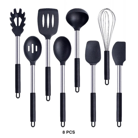 Silicone Cooking Tools Kit Non Stick Kitchen Utensil Set Accessories Spatula Shovel  Stirring Spoon Whisk Brush Heat Resistant