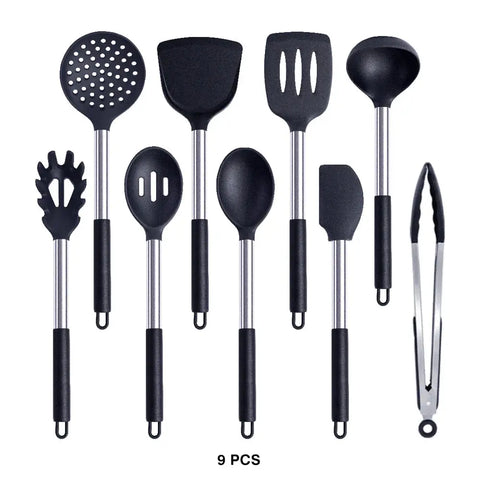 Silicone Cooking Tools Kit Non Stick Kitchen Utensil Set Accessories Spatula Shovel  Stirring Spoon Whisk Brush Heat Resistant