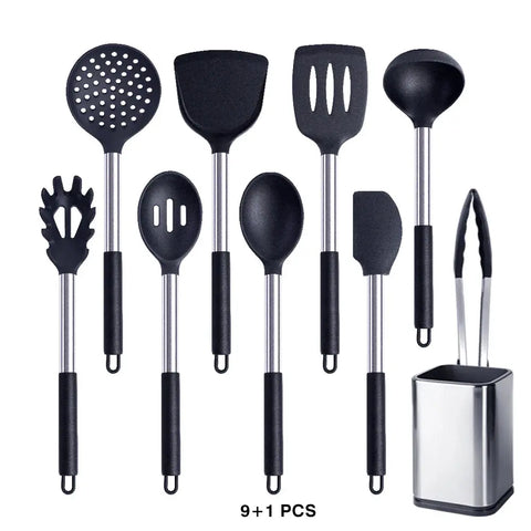 Silicone Cooking Tools Kit Non Stick Kitchen Utensil Set Accessories Spatula Shovel  Stirring Spoon Whisk Brush Heat Resistant