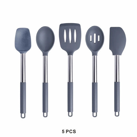 Silicone Cooking Tools Kit Non Stick Kitchen Utensil Set Accessories Spatula Shovel  Stirring Spoon Whisk Brush Heat Resistant