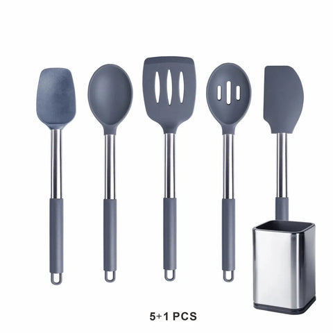 Silicone Cooking Tools Kit Non Stick Kitchen Utensil Set Accessories Spatula Shovel  Stirring Spoon Whisk Brush Heat Resistant