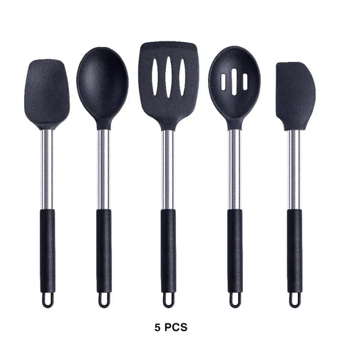 Silicone Cooking Tools Kit Non Stick Kitchen Utensil Set Accessories Spatula Shovel  Stirring Spoon Whisk Brush Heat Resistant