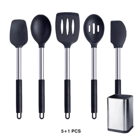 Silicone Cooking Tools Kit Non Stick Kitchen Utensil Set Accessories Spatula Shovel  Stirring Spoon Whisk Brush Heat Resistant