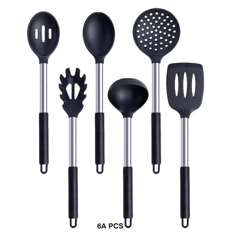 Silicone Cooking Tools Kit Non Stick Kitchen Utensil Set Accessories Spatula Shovel  Stirring Spoon Whisk Brush Heat Resistant