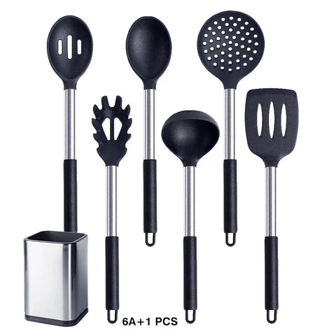 Silicone Cooking Tools Kit Non Stick Kitchen Utensil Set Accessories Spatula Shovel  Stirring Spoon Whisk Brush Heat Resistant