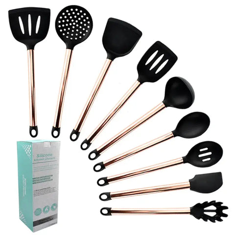 Silicone Kitchenware Cooking Utensils Set Non-stick Cookware Spatula Shovel Egg Beaters Wooden Handle Kitchen Cooking Tool Set