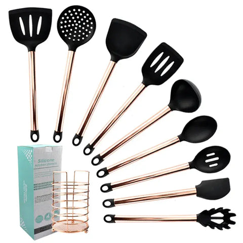 Silicone Kitchenware Cooking Utensils Set Non-stick Cookware Spatula Shovel Egg Beaters Wooden Handle Kitchen Cooking Tool Set