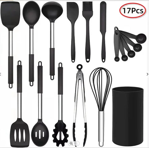 Silicone Kitchenware Cooking Utensils Set Non-stick Cookware Spatula Shovel Egg Beaters Wooden Handle Kitchen Cooking Tool Set