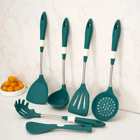 Silicone Soup Spoon Colander Stainless Steel Handle Fried Leakage Shovel Rice Scoop Cooking Utensils wiktra