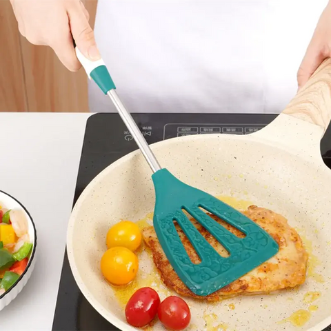 Silicone Soup Spoon Colander Stainless Steel Handle Fried Leakage Shovel Rice Scoop Cooking Utensils wiktra