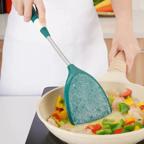 Silicone Soup Spoon Colander Stainless Steel Handle Fried Leakage Shovel Rice Scoop Cooking Utensils wiktra